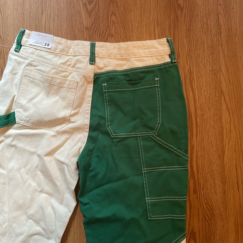 PacSun Green and White Paneled Low Rise Carpenter Jeans - Picture 6 of 6